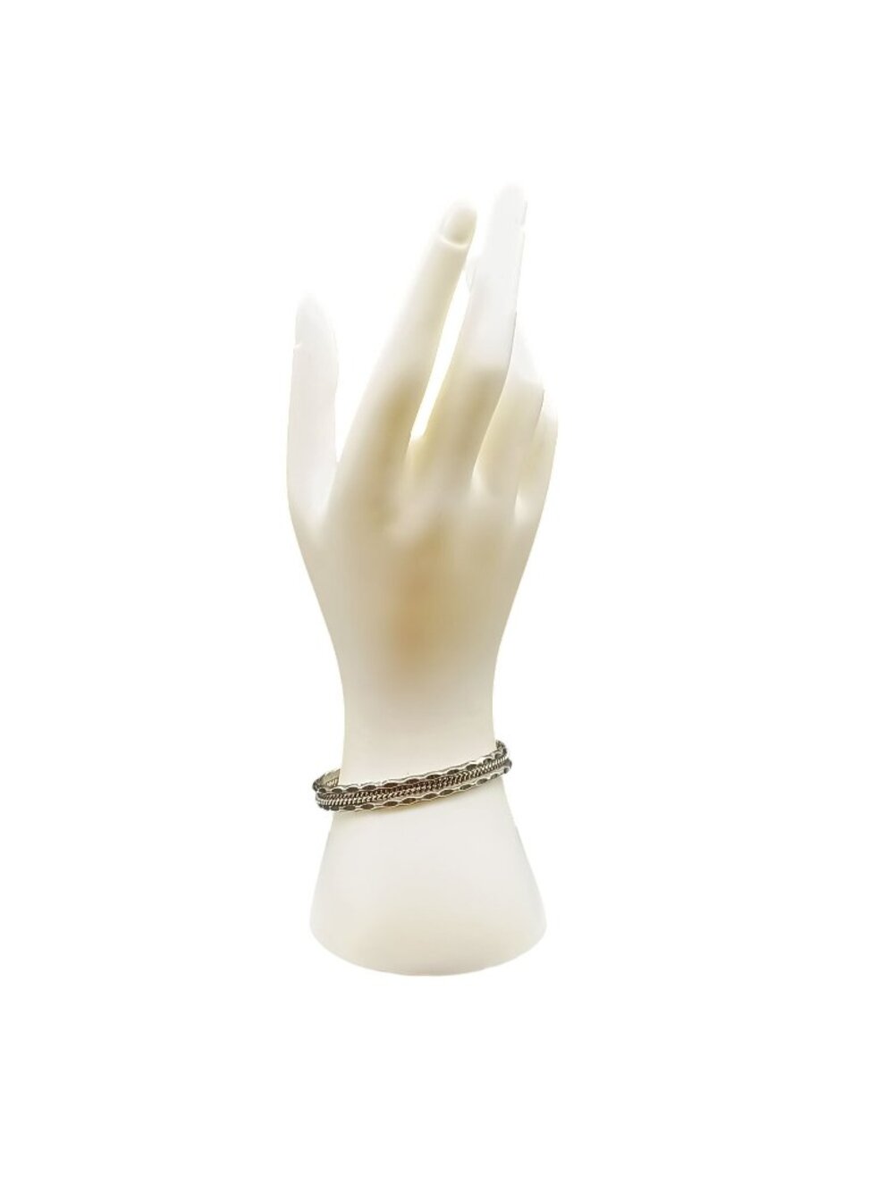 Vintage Sterling Silver Hammered Cuff Bracelet With Braided Rope Design